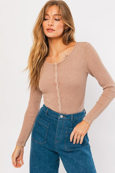 WASHED RIB BUTTON DOWN BODYSUIT