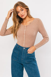 WASHED RIB BUTTON DOWN BODYSUIT