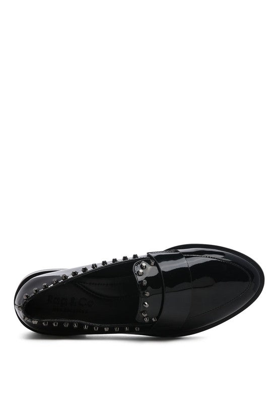 EMILIA Black Shine Forever Stud Penny Loafers