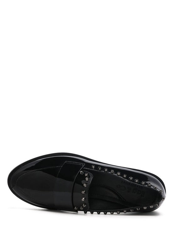 EMILIA Black Shine Forever Stud Penny Loafers
