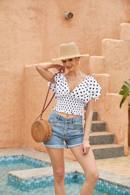 WOMEN'S TOP POLKA DOT PRINT TOP