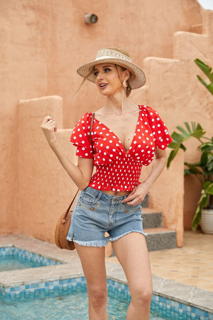 WOMEN'S TOP POLKA DOT PRINT TOP