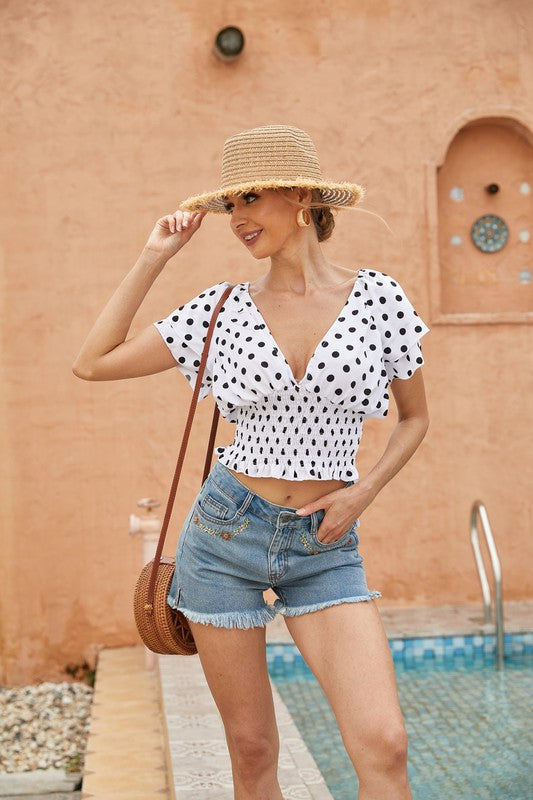 WOMEN'S TOP POLKA DOT PRINT TOP