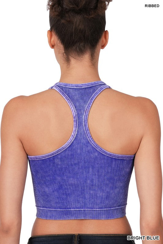 WASHED RIBBED SEAMLESS CROPPED TANK TOP
