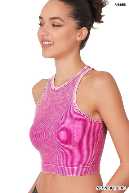 WASHED RIBBED SEAMLESS CROPPED TANK TOP