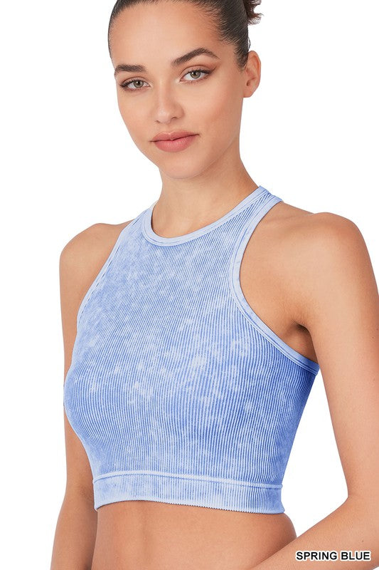 WASHED RIBBED SEAMLESS CROPPED TANK TOP