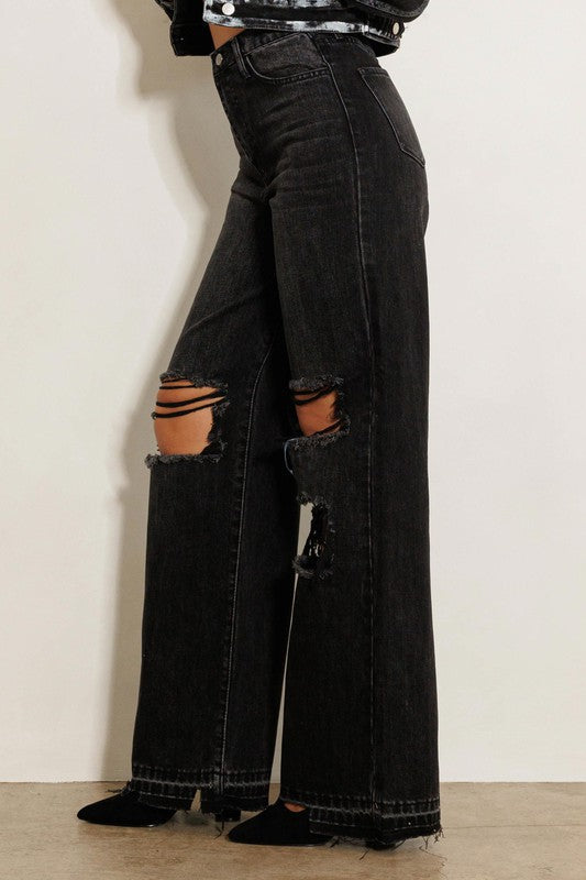 HIGH WAISTED DISTRESS WIDE LEG