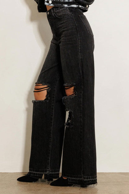 HIGH WAISTED DISTRESS WIDE LEG