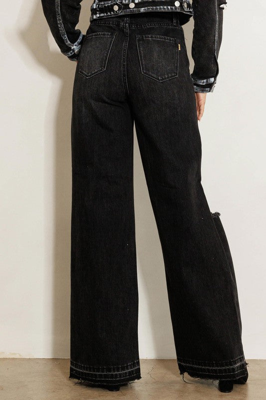 HIGH WAISTED DISTRESS WIDE LEG