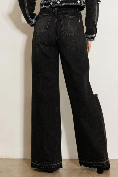 HIGH WAISTED DISTRESS WIDE LEG