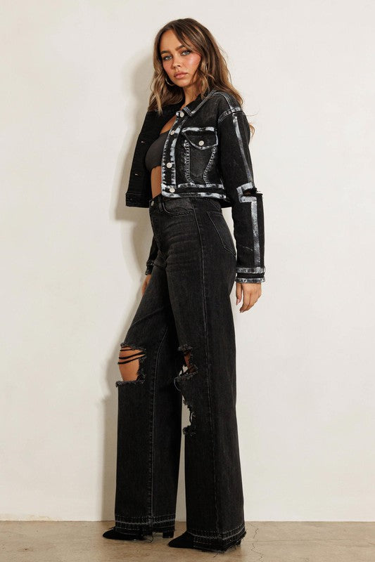 HIGH WAISTED DISTRESS WIDE LEG