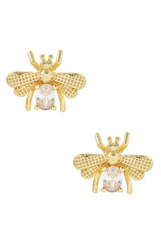 CZ Bee Gold Dipped Post Earrings