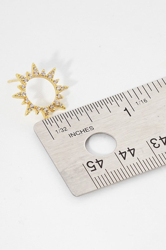 CZ Sun Shaped Gold Dipped Post Earrings
