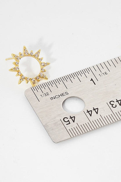 CZ Sun Shaped Gold Dipped Post Earrings