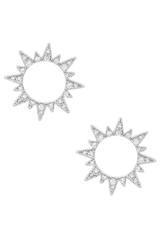CZ Sun Shaped Gold Dipped Post Earrings