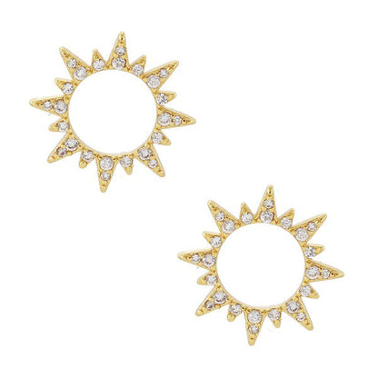 CZ Sun Shaped Gold Dipped Post Earrings