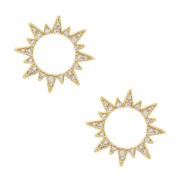 CZ Sun Shaped Gold Dipped Post Earrings