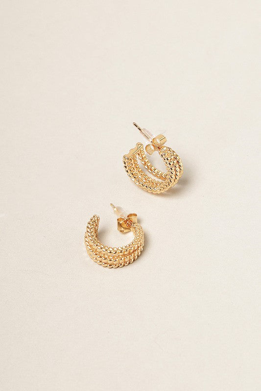 14K Gold Dipped Triple C Hoop Earrings