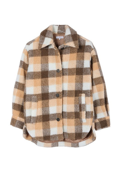 Plaid sherpa jacket with pockets