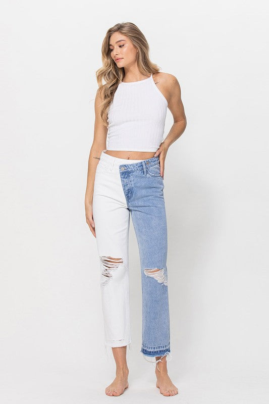 HIGH RISE CROP STRAIGHT W CRISS CROSS WB SPLIT 2 T