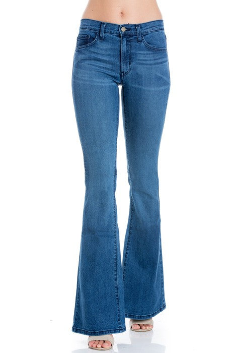 mid rise flare bell bottom denim jeans