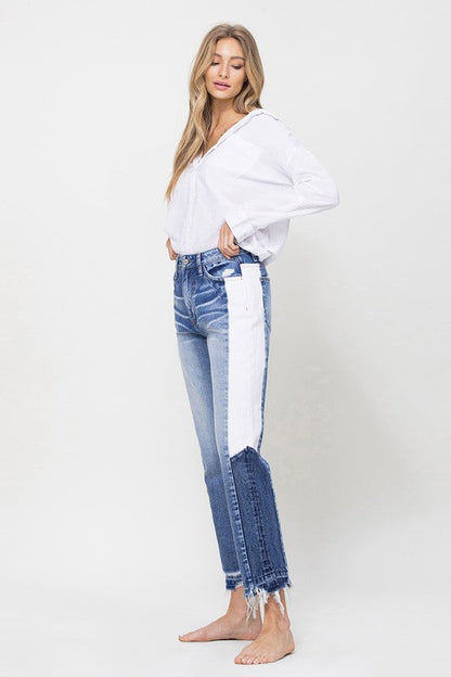 SUPER HIGH RISE STRAIGHT CROP W SIDE BLOCKING PANE