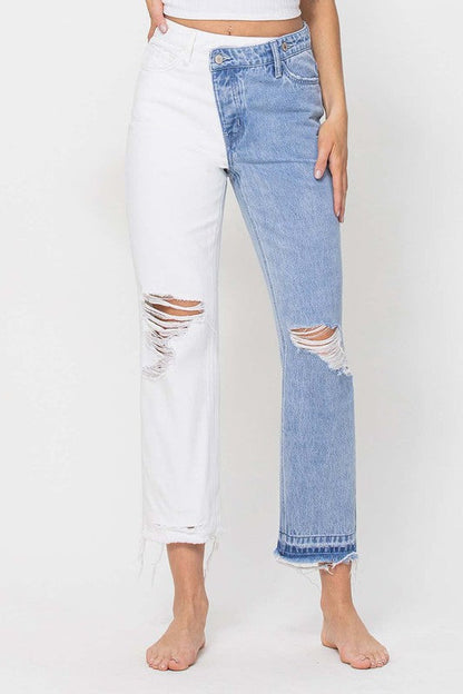 HIGH RISE CROP STRAIGHT W CRISS CROSS WB SPLIT 2 T