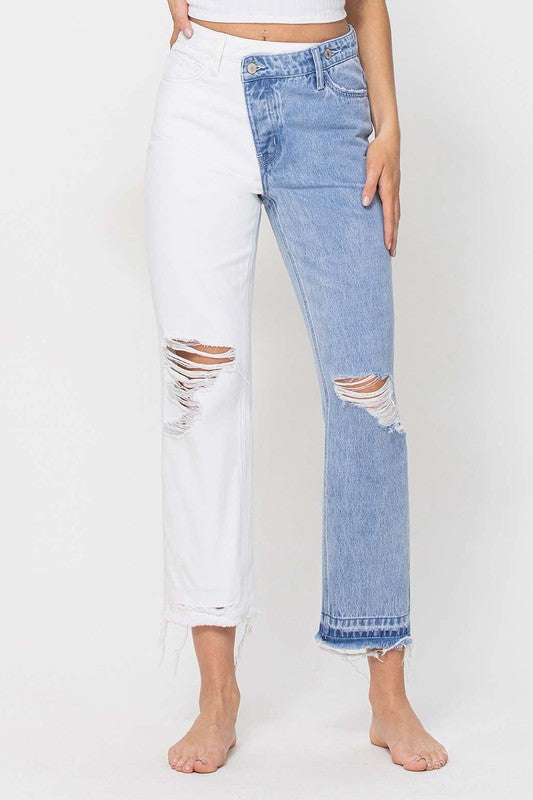 HIGH RISE CROP STRAIGHT W CRISS CROSS WB SPLIT 2 T