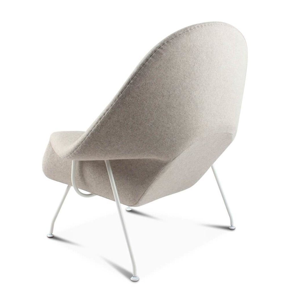 Daire Chair & Ottoman - Light Grey Cashmere Wool - White Metal Base