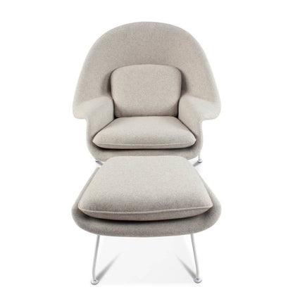 Daire Chair & Ottoman - Light Grey Cashmere Wool - White Metal Base
