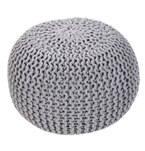 Handmade Round Knitted Pouf | Glacier Gray | 50x35cm