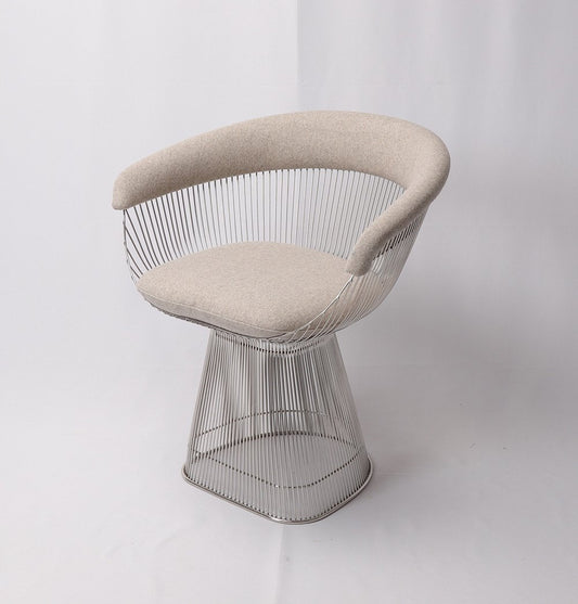 Lovise Wire Dining Chair - Stainless Steel Frame & Light Grey Wool/Cashmere