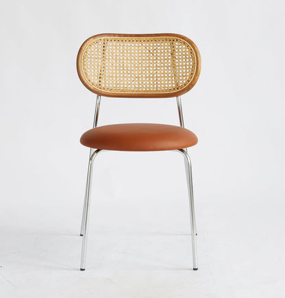 Rose Dining Chair - Rattan / Chrome / Caramel Leather