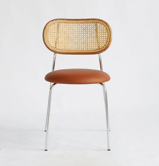 Rose Dining Chair - Rattan / Chrome / Caramel Leather