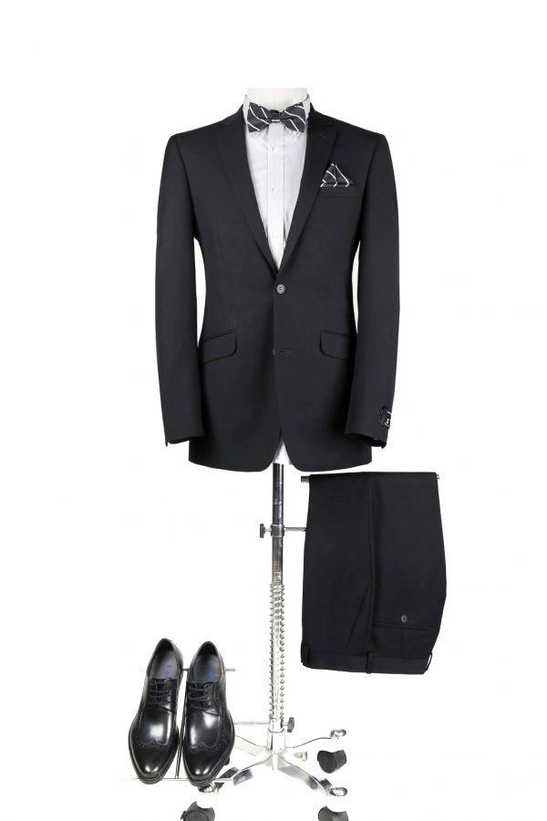 BUILD YOUR PACKAGE: Black Suit (Package Includes 2 Pc Suit, Shirt, Necktie or Bow Tie, & Matching Pocket Square) Shoes Not Inclded