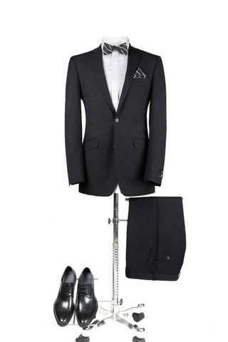 BUILD YOUR PACKAGE: Black Suit (Package Includes 2 Pc Suit, Shirt, Necktie or Bow Tie, & Matching Pocket Square) Shoes Not Inclded