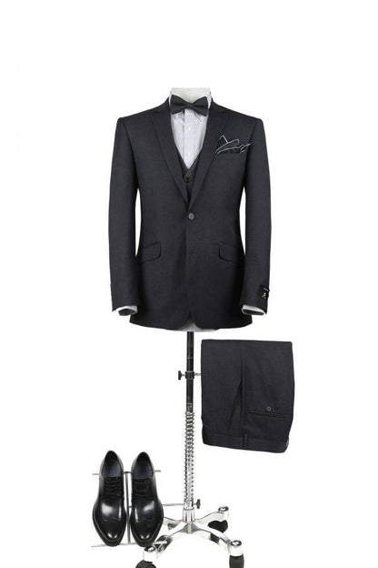 BUILD YOUR PACKAGE: Charcoal Slim Fit Suit (Package Includes 2 Pc Suit, Shirt, Necktie or Bow Tie, Matching Pocket Square, & Shoes Not Inclded)