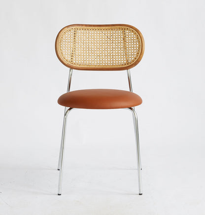 Rose Dining Chair - Rattan / Chrome / Caramel Leather