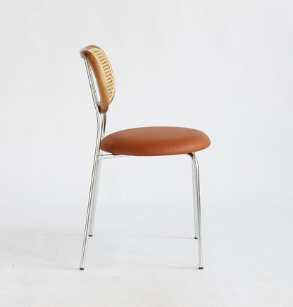 Rose Dining Chair - Rattan / Chrome / Caramel Leather