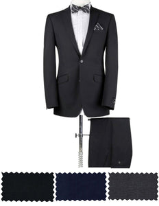 BUILD YOUR PACKAGE: Black, Grey or Blue Suit (Package Includes 2 Pc Suit, Shirt, Necktie or Bow Tie)