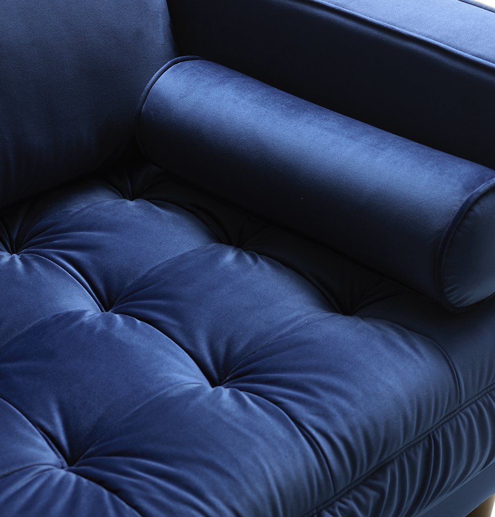 Blue Velvet Accent Chair - Bente Tufted Velvet Lounge Chair - Blue