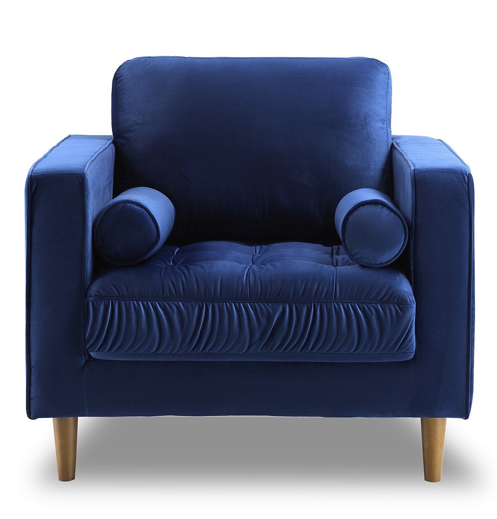 Blue Velvet Accent Chair - Bente Tufted Velvet Lounge Chair - Blue