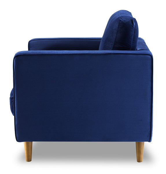 Blue Velvet Accent Chair - Bente Tufted Velvet Lounge Chair - Blue