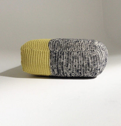 Handmade Knitted Floor Cushion | Mottled Grey & Custard - GFURN