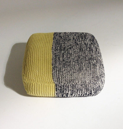 Handmade Knitted Floor Cushion | Mottled Grey & Custard - GFURN