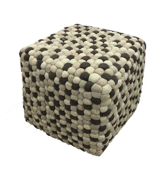 Handmade Woolen Pebble Pouf | Brown Natural - GFURN