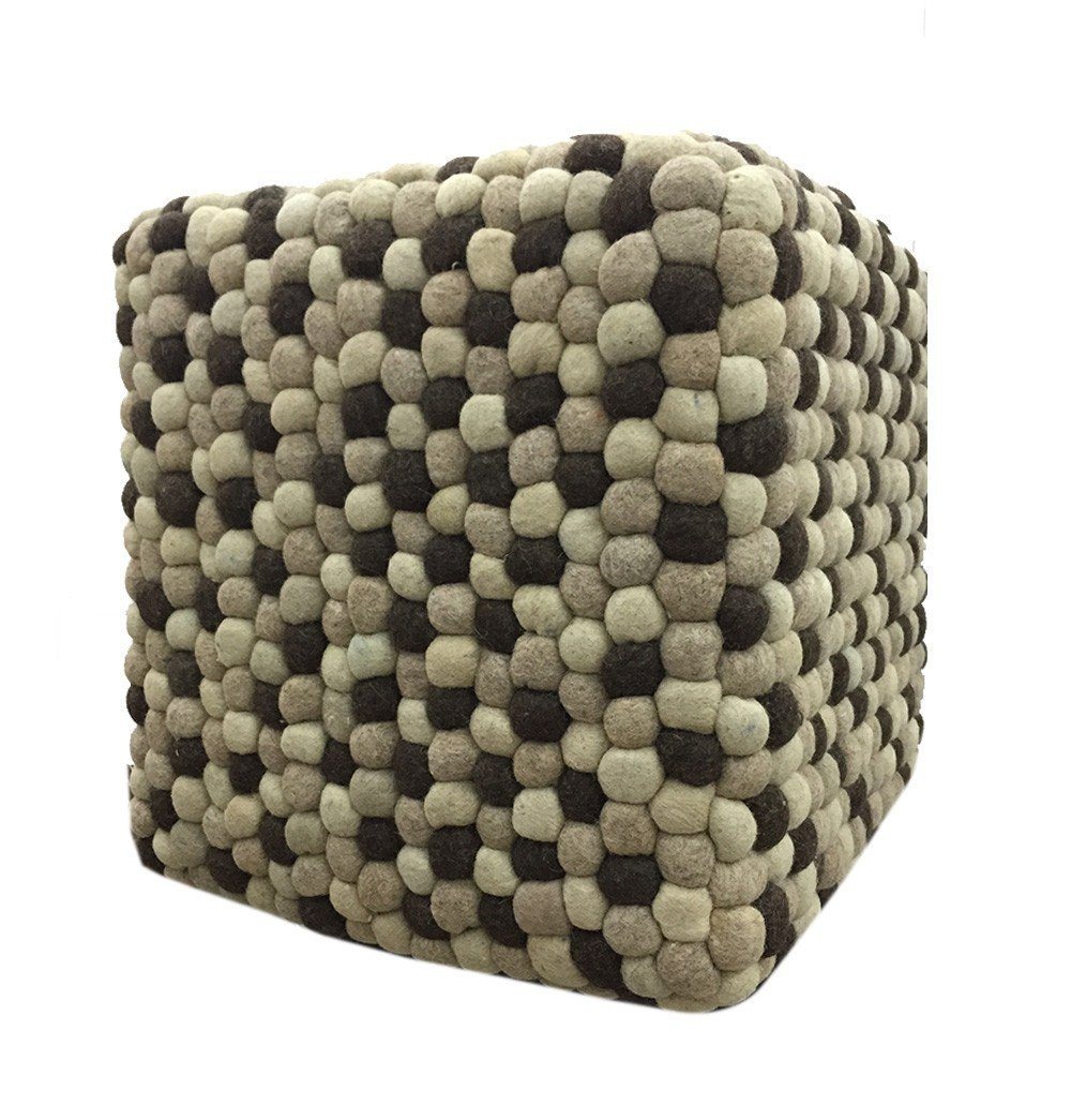 Handmade Woolen Pebble Pouf | Brown Natural - GFURN