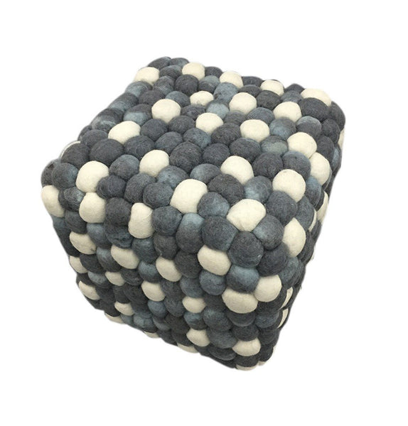 Handmade Woolen Pebble Pouf | Grey Blue - GFURN