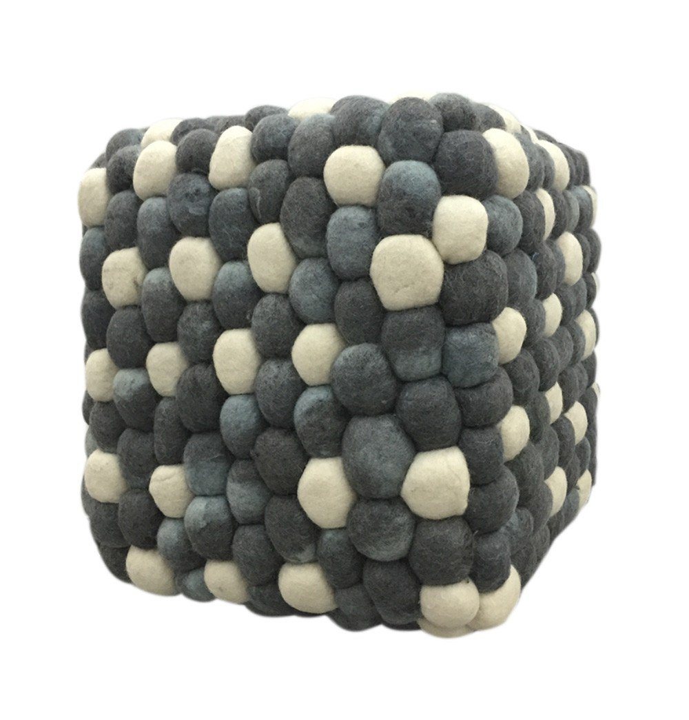 Handmade Woolen Pebble Pouf | Grey Blue - GFURN