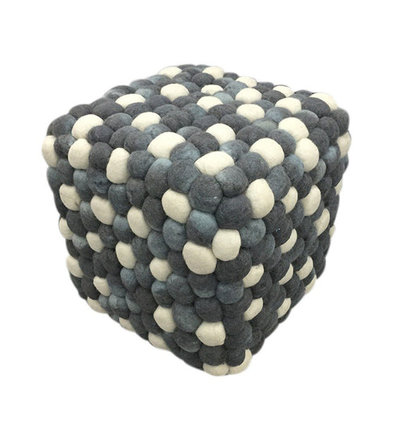 Handmade Woolen Pebble Pouf | Grey Blue - GFURN